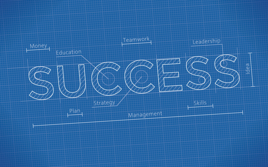 A blueprint showing the word success
